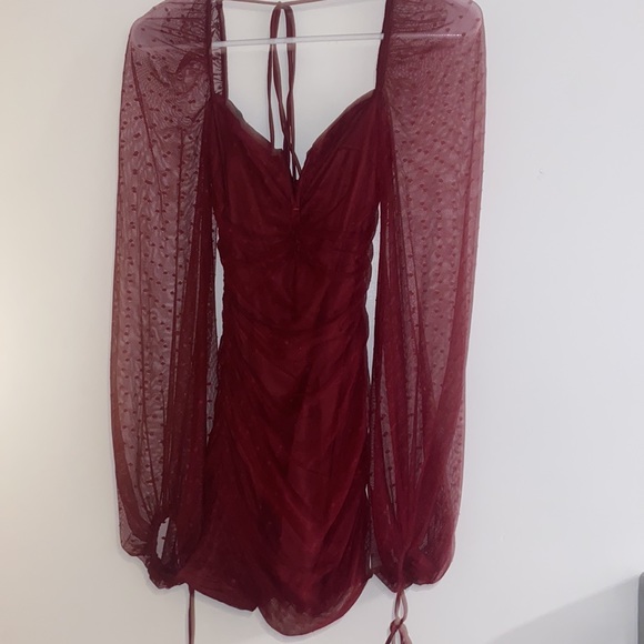XS Robin Deep V Shimmer Dress in Red - Picture 2 of 7